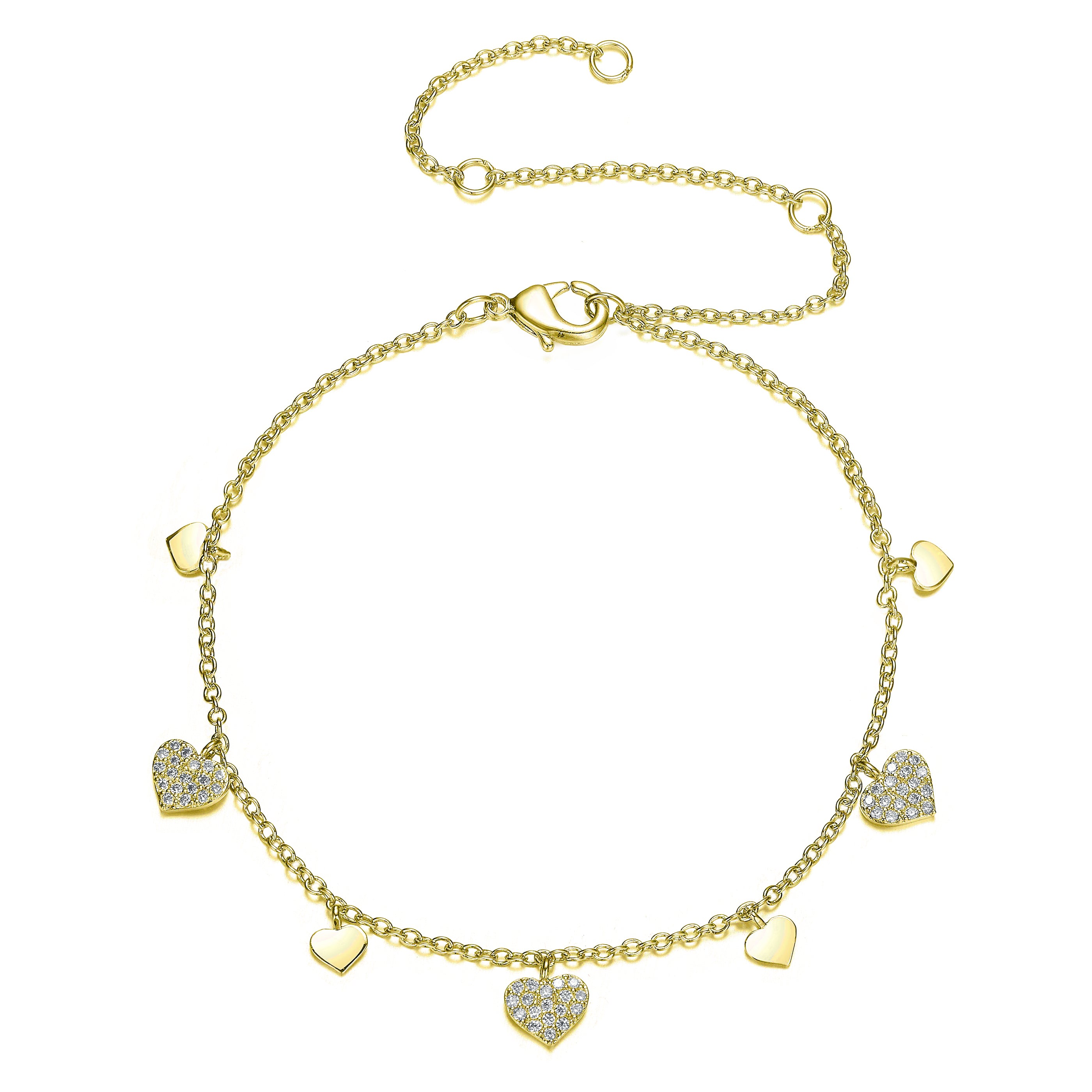 Genevive Jewelry Women's Gold / White Sterling Silver Gold Plated Cubic Zirconia Heart Charm Bracelet In Multi