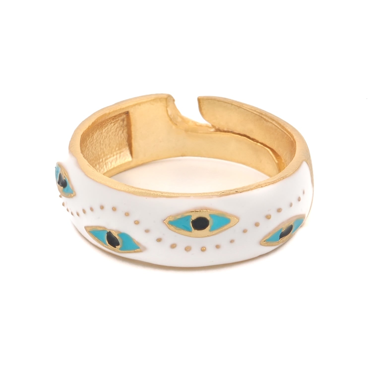 Ebru Jewelry Women's Blue / White / Gold White Enamel Evil Eye Gold Adjustable Band Ring - White In Multi