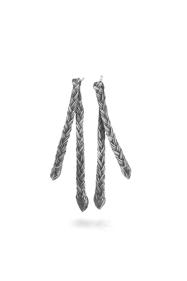 Women’s Braid Earrings - Silver Double Thin Braid Orrifinn Jewels