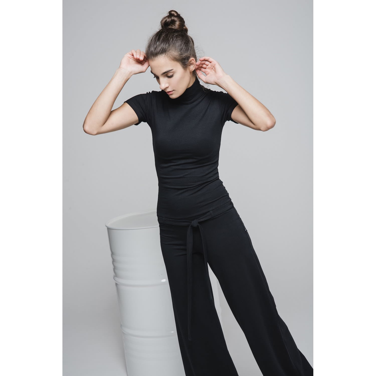 Non302 Black Short Sleeve Turtle Neck Jumpsuit Non Wolf Badger