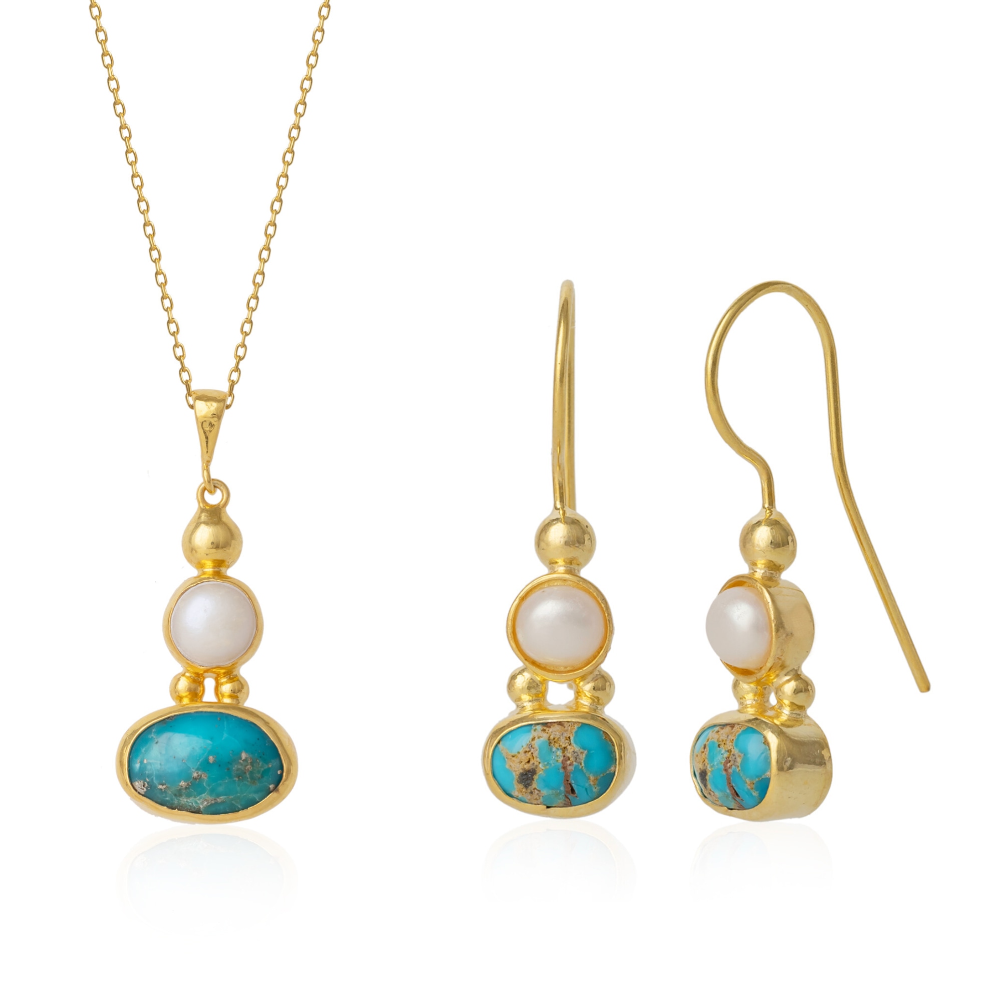 Women’s Turquoise Authentic Pendant & Earring Sterling Silver Gold Plated Set Spero London