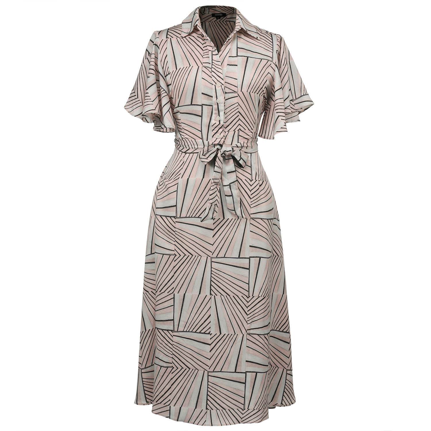 Smart And Joy Women's Neutrals Geometrical Print Shirt-dress