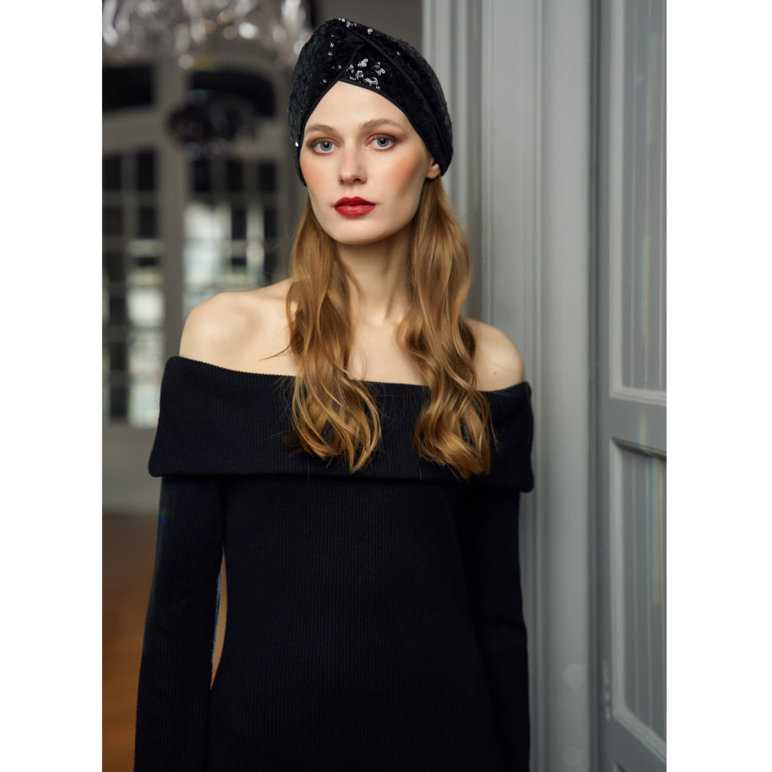 Confetti Sequin Headband In Black | Noria Anis | Wolf & Badger display picture 2