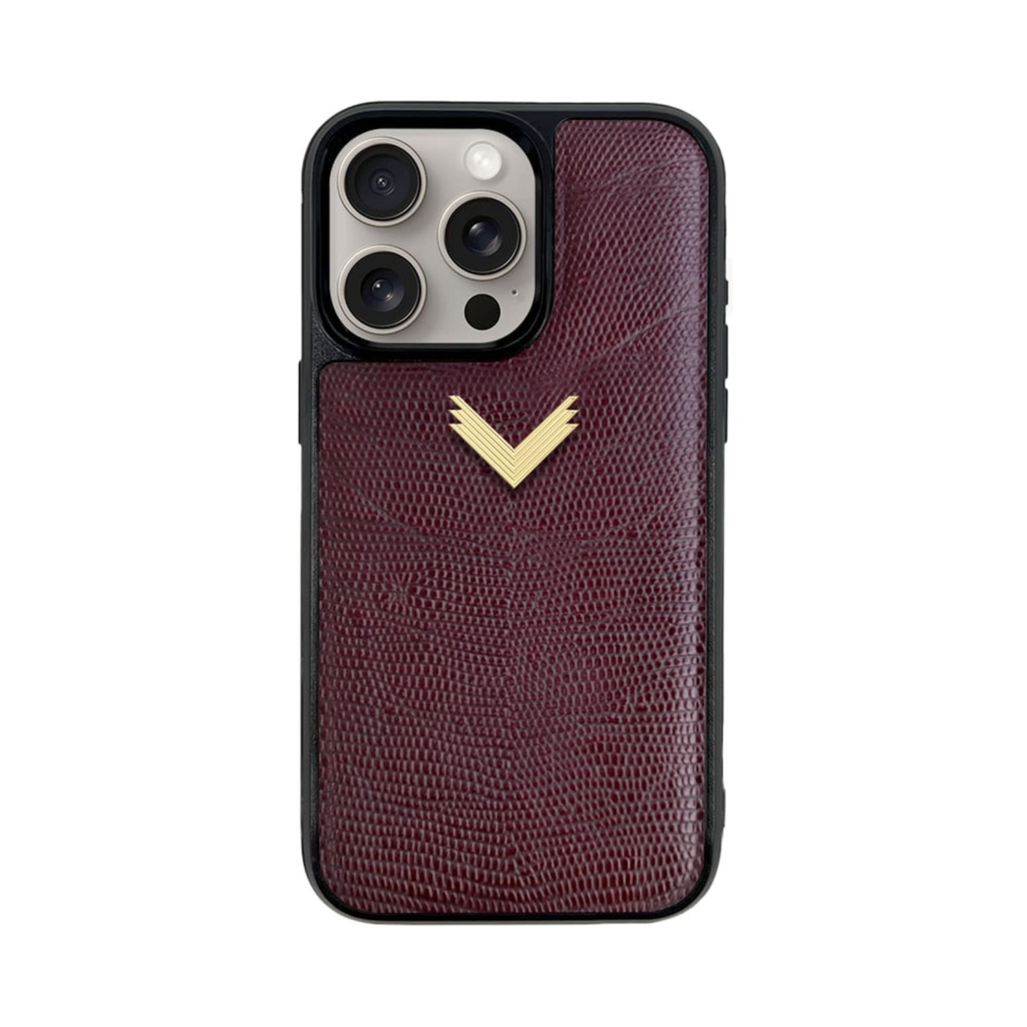 Velante Red / Black Calf Leather Phone Case, Lizard Texture, Gold - Rock In Red/black