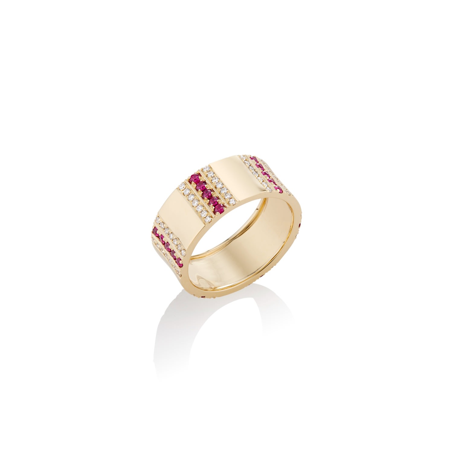 Women’s Red Pinstripe Strength Diamond And Ruby Cigar Band Ring Rinoor