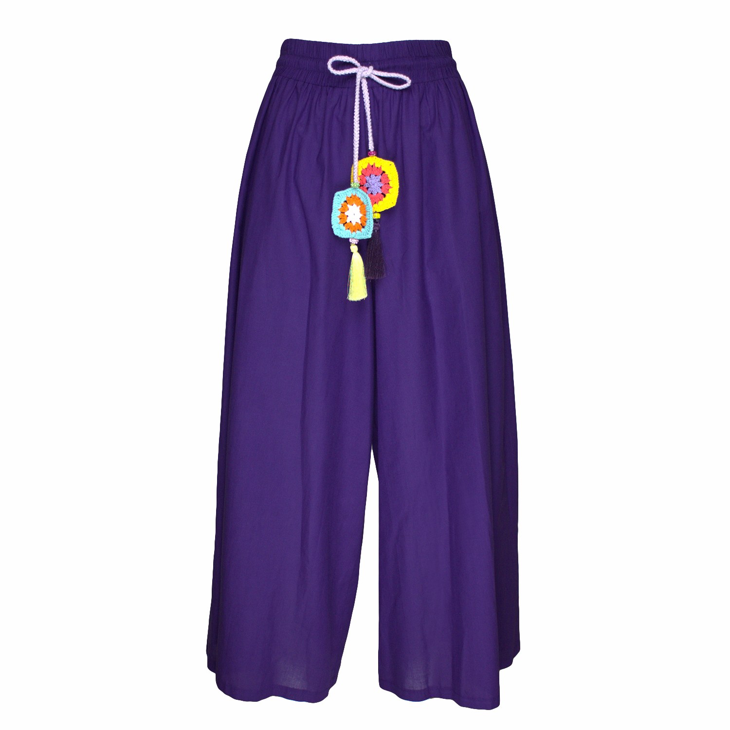 Lalipop Design Women's Pink / Purple Cropped Wide-leg Voile Pants With Crochet Belt In Pink/purple
