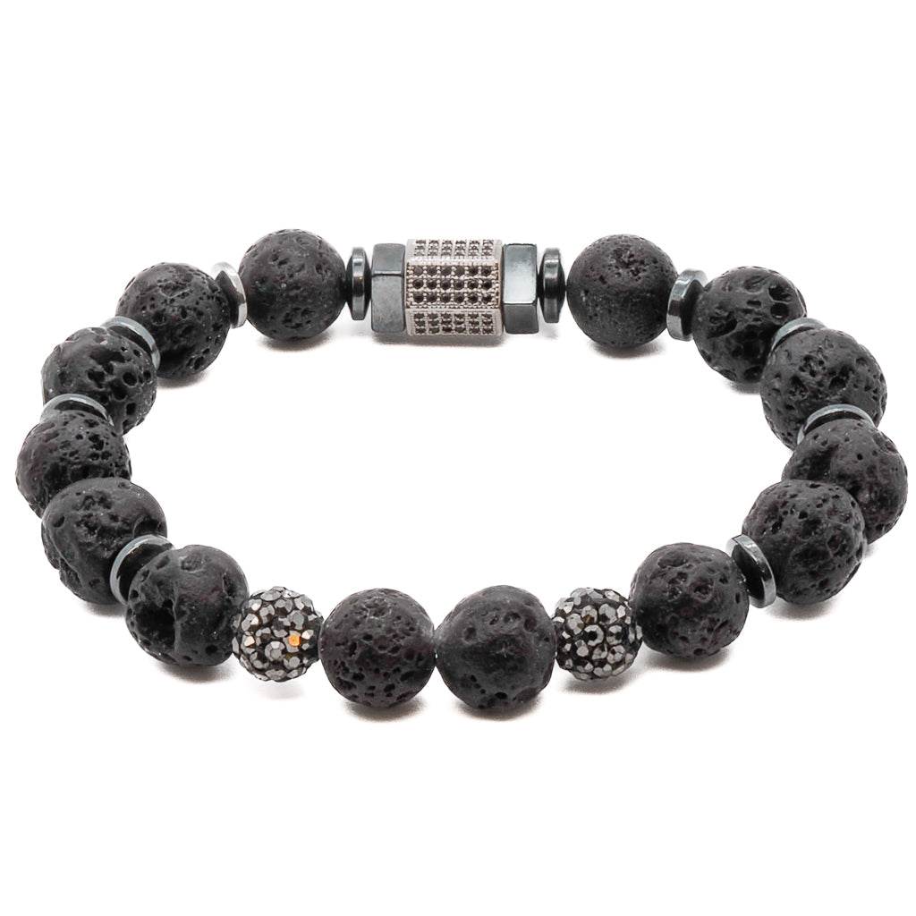 Ebru Jewelry Women's Black / Silver Black Lava And Swarovski Crystal Bracelet - Black