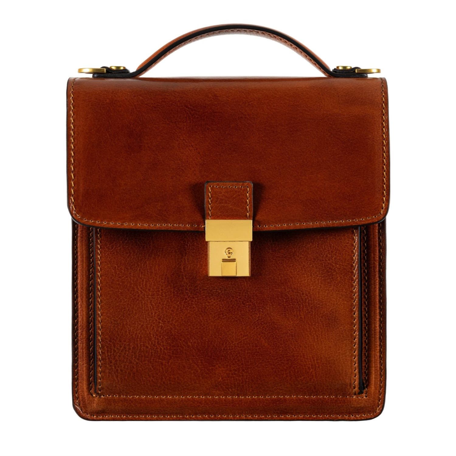 Time Resistance Men's Brown Small Cognac Leather Briefcase - Walden In Brown