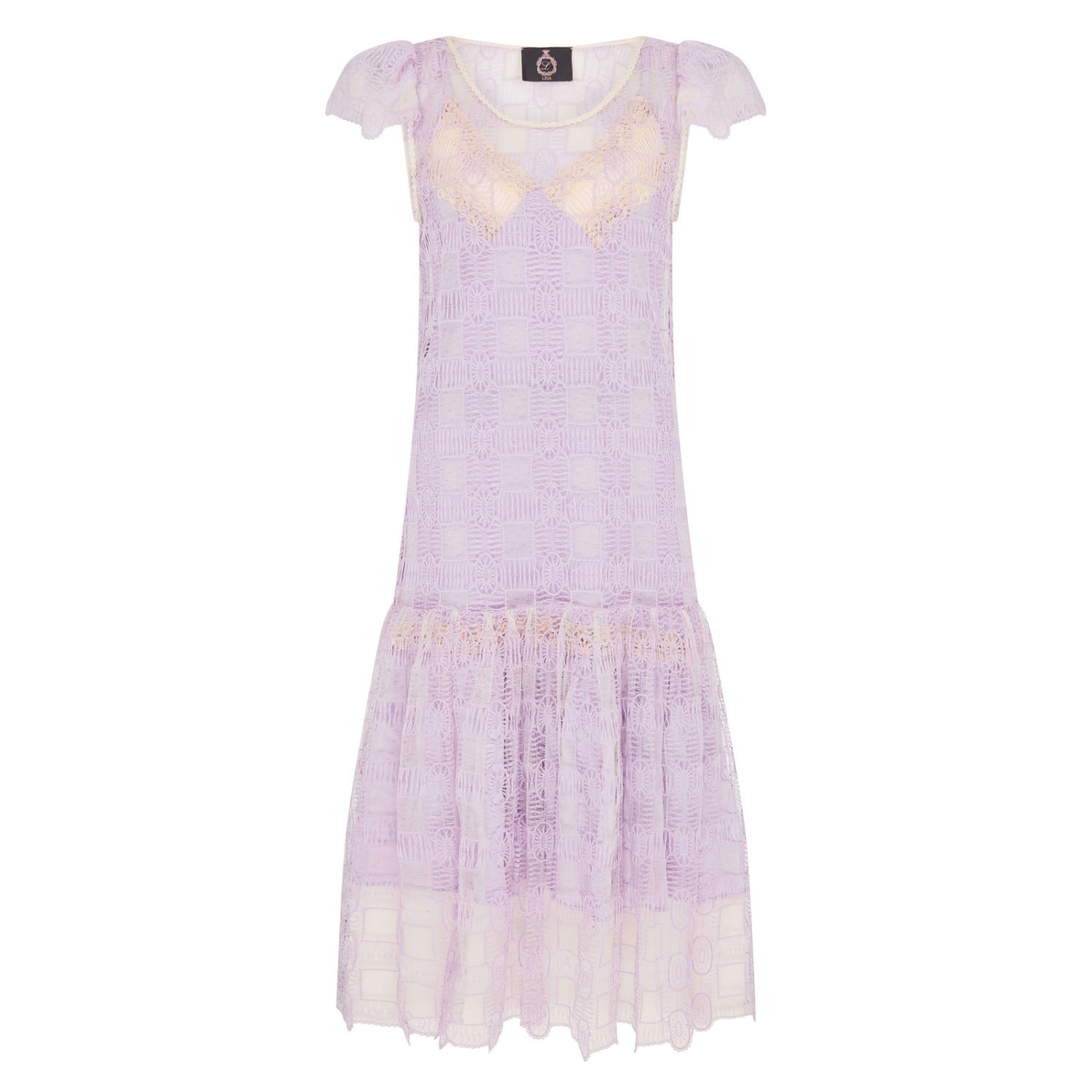 Lisa The Label Women's Palma Violet Crochet Lilac Short Sleeve Dress With Blossom Lilac Silk Satin Slip In Purple