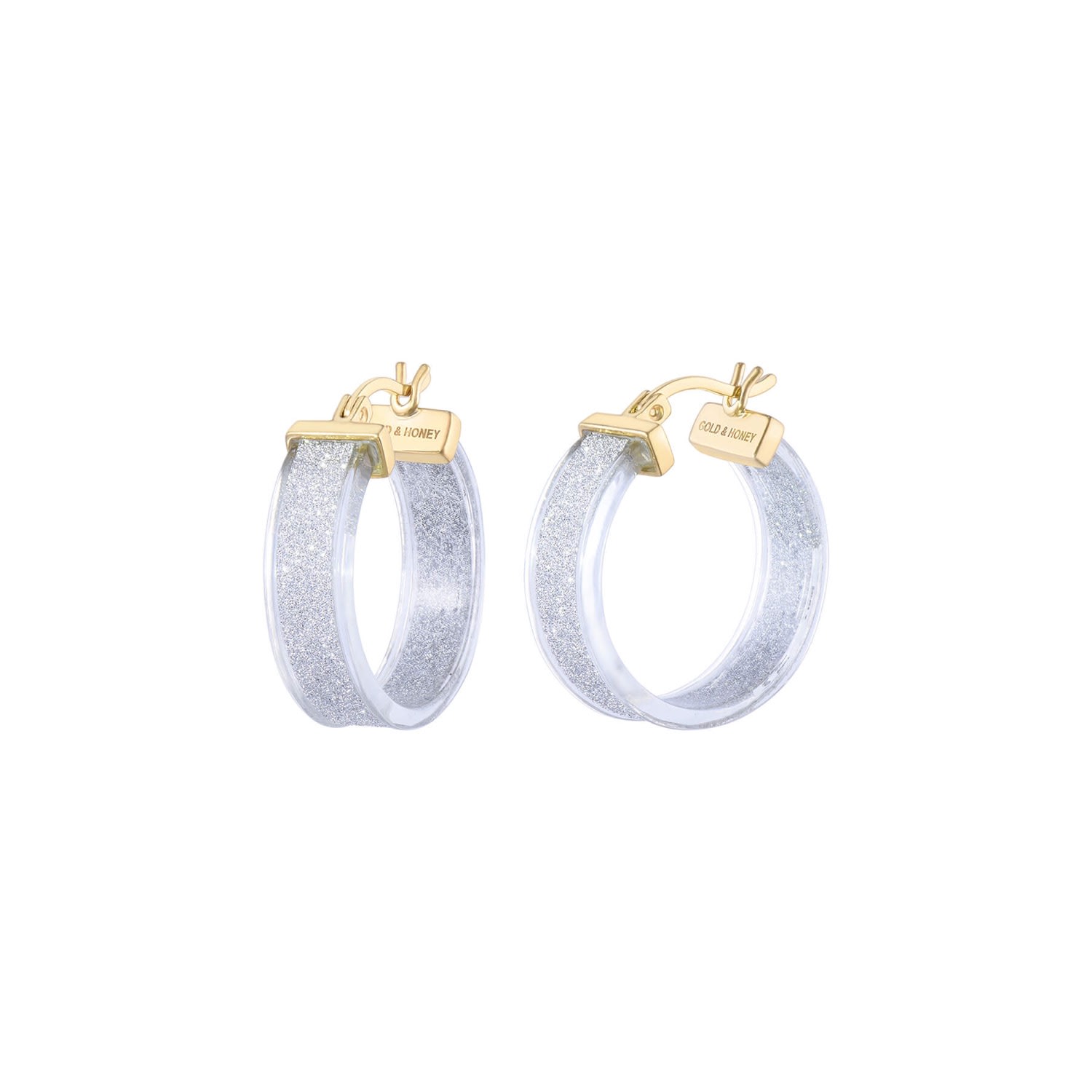 Women’s Wide Glitter Hoops In Silver Gold & Honey