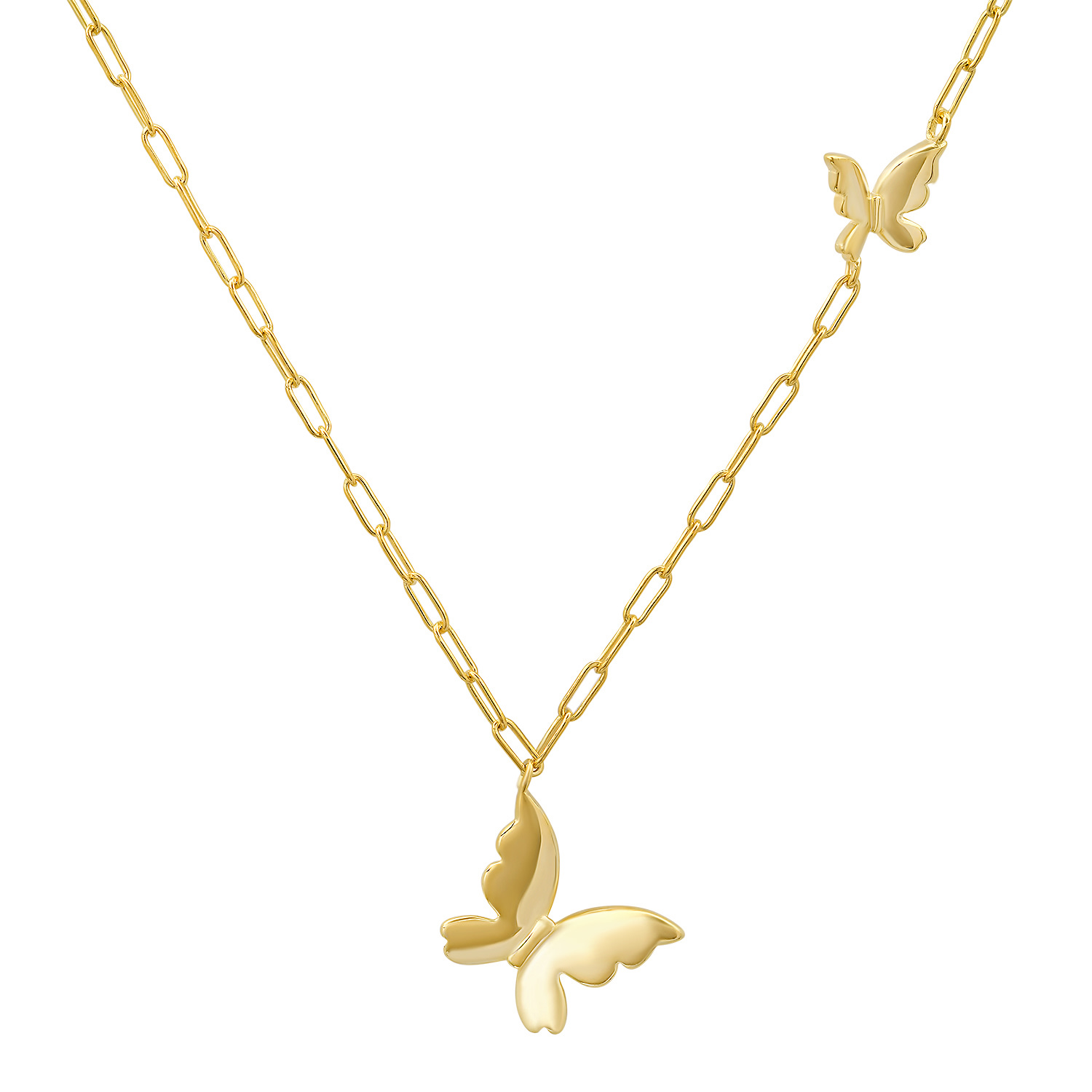 Kylie Harper Women's Gold Petite Paper Clip Floating Butterfly Necklace