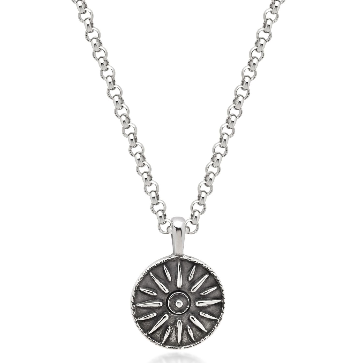 Nialaya Men's Silver Necklace With Ancient Sun Pendant