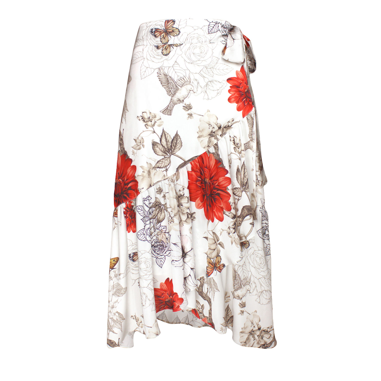 Lalipop Design Women's Neutrals Floral Print Satin Wrap Skirt
