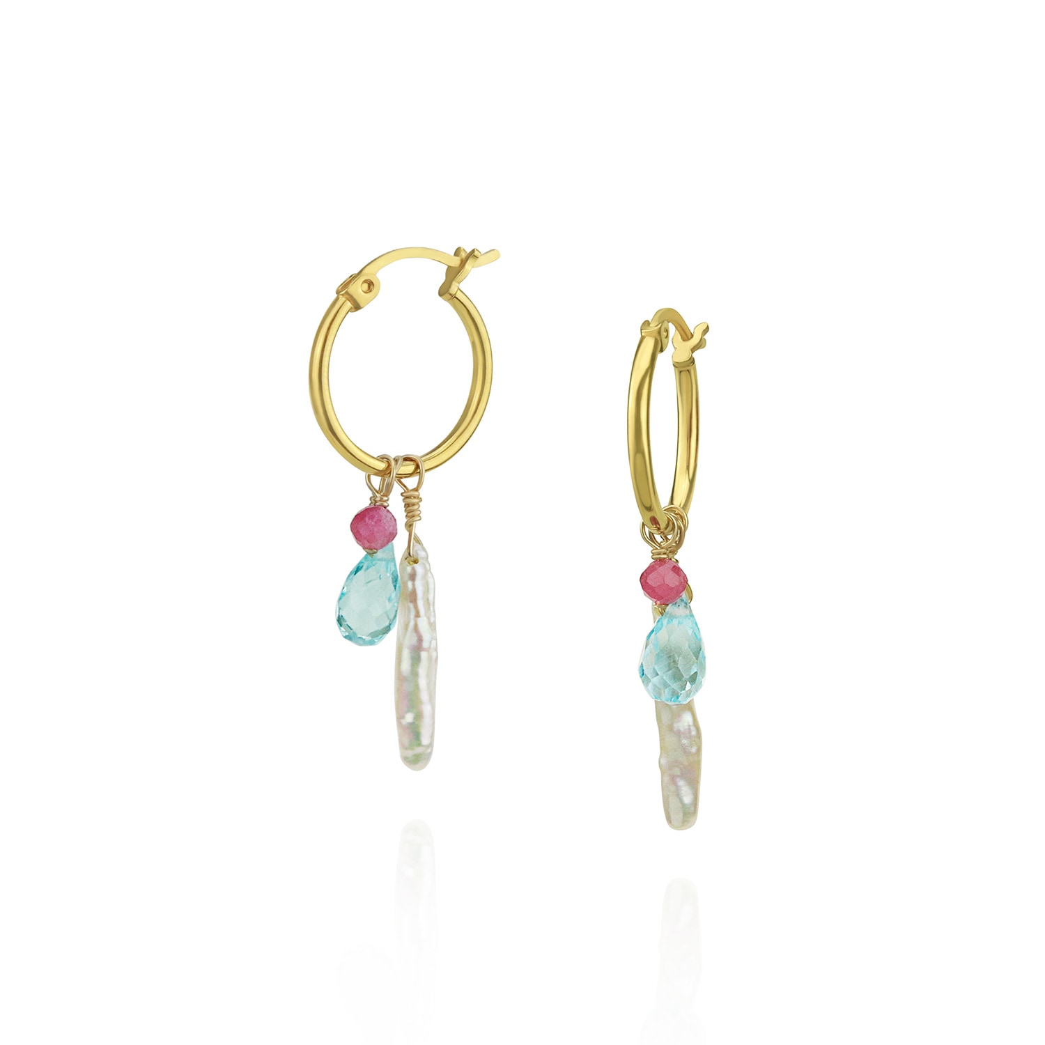 Women’s Gold / Blue / Pink Pearl Stick Cluster Hoop Earrings Mounir London