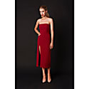 Nomi Fame Mora Red Wine Strapless Front Slit Corset Midi Dress In Midi
