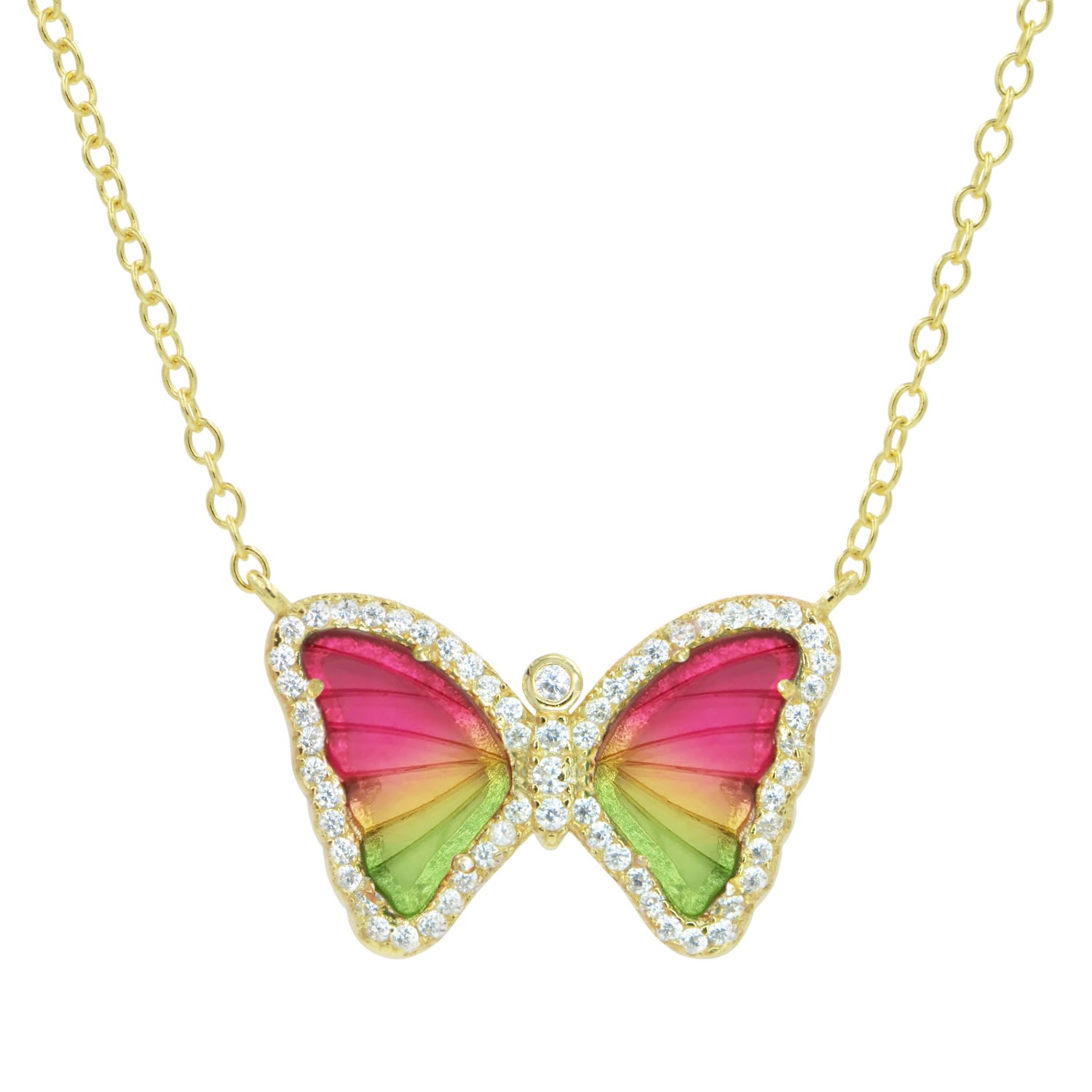 Women’s Green / Yellow / Orange Watermelon Tourmaline Butterfly Necklace Kamaria