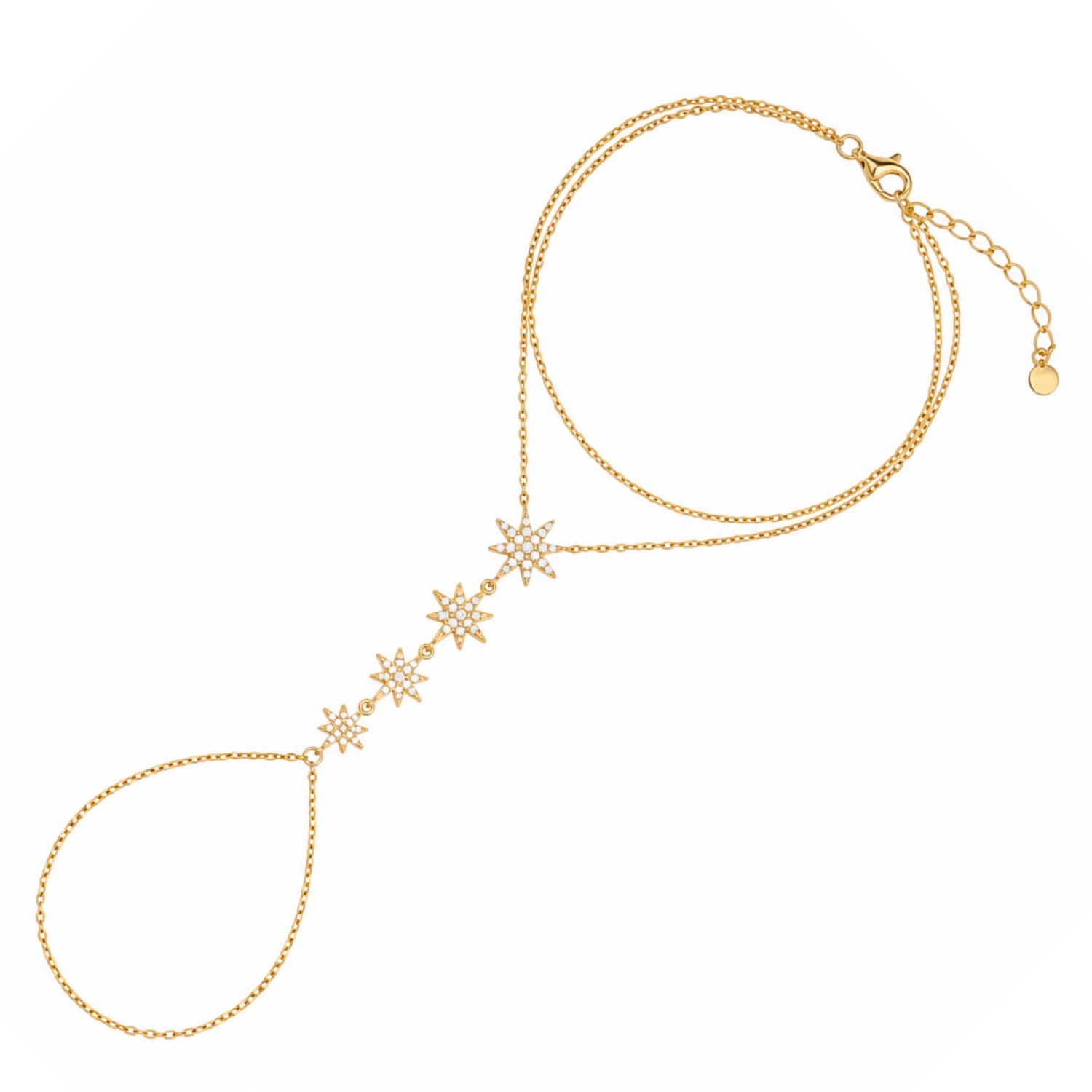 Women's Stars Of Universe Sterling Silver Gold Plated Hand Chain Ring | Spero London