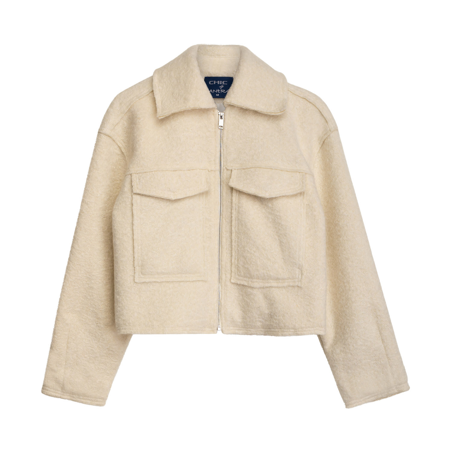 Tantra Spain Sl Women's Neutrals Short Fur Bomber Jacket With Polo-style Collar, Pockets And Zipper Ecru In Beige