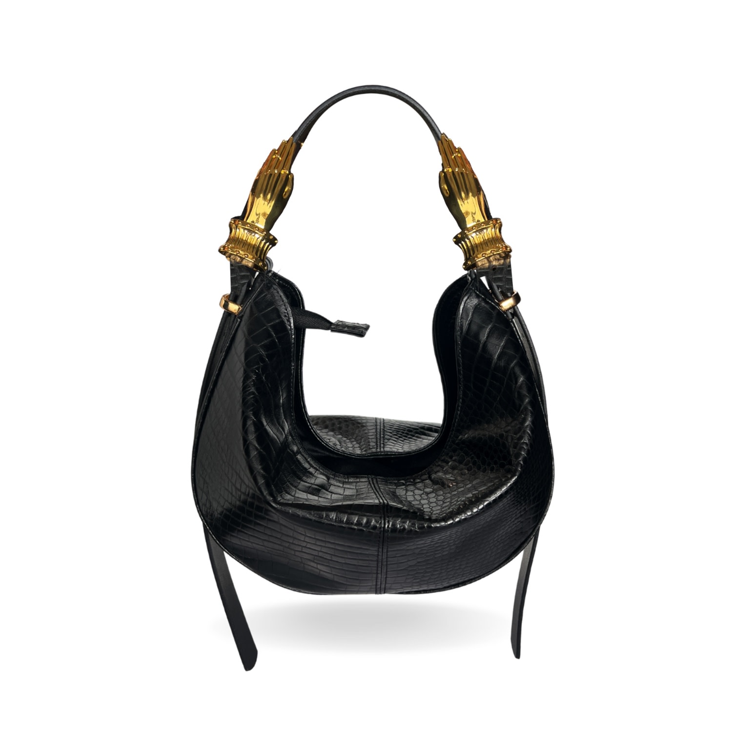 Indigolush Women's Hobo Adjustable Hand Shaped Leather Bag Midi Black
