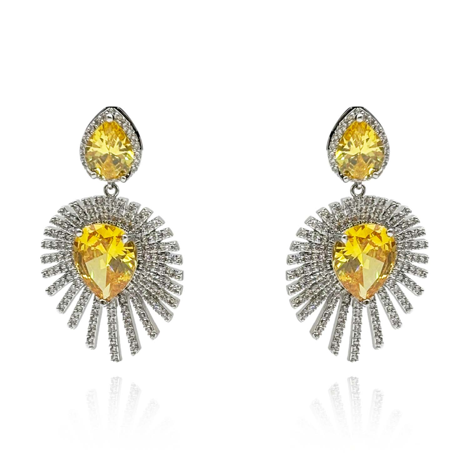 Michael Nash Jewelry Women's Yellow / Silver Starburst Cubic Zirconium Canary Pear Shape Drop Earrings In Multi