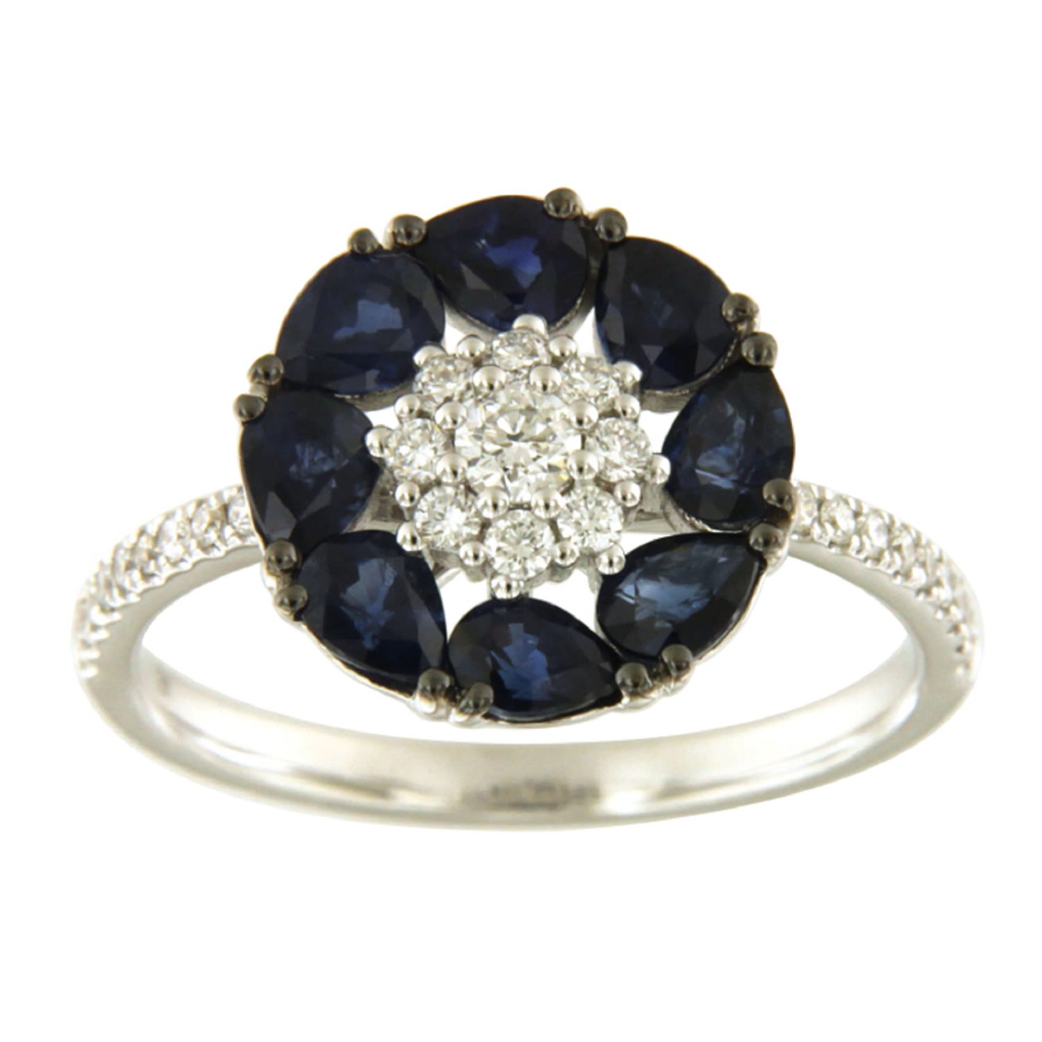 Artisan Women's White / Blue 18k White Gold Cocktail Ring With Pear Cut Blue Sapphire & Diamonds In Blue