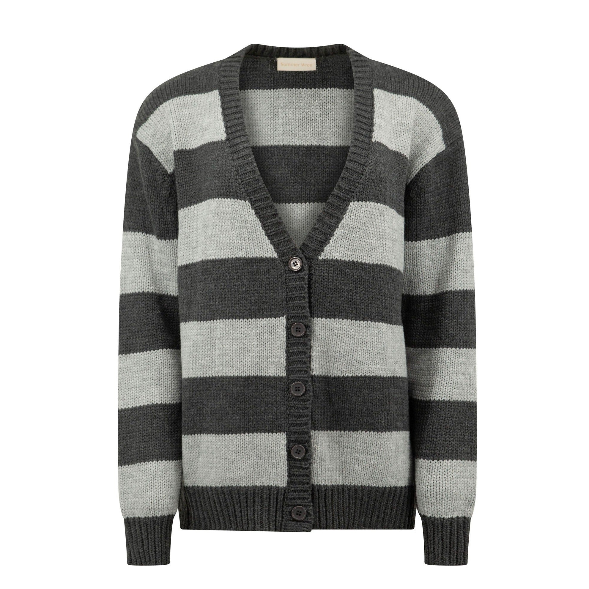 Women’s Grey Oversized Knitted Striped Cardigan S/M Summer Wren