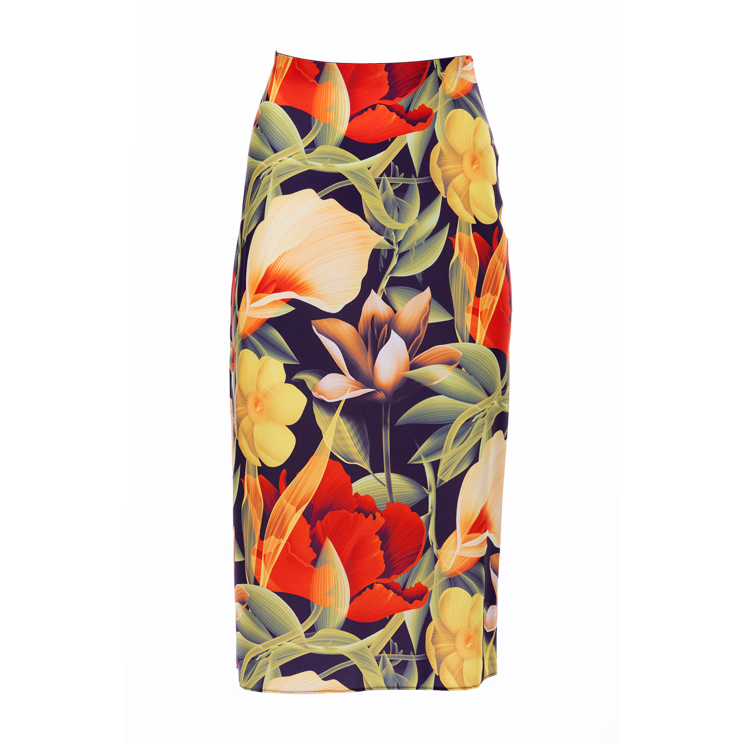 Carloslines Women's Bias Satin Skirt In Digital Floral Print
