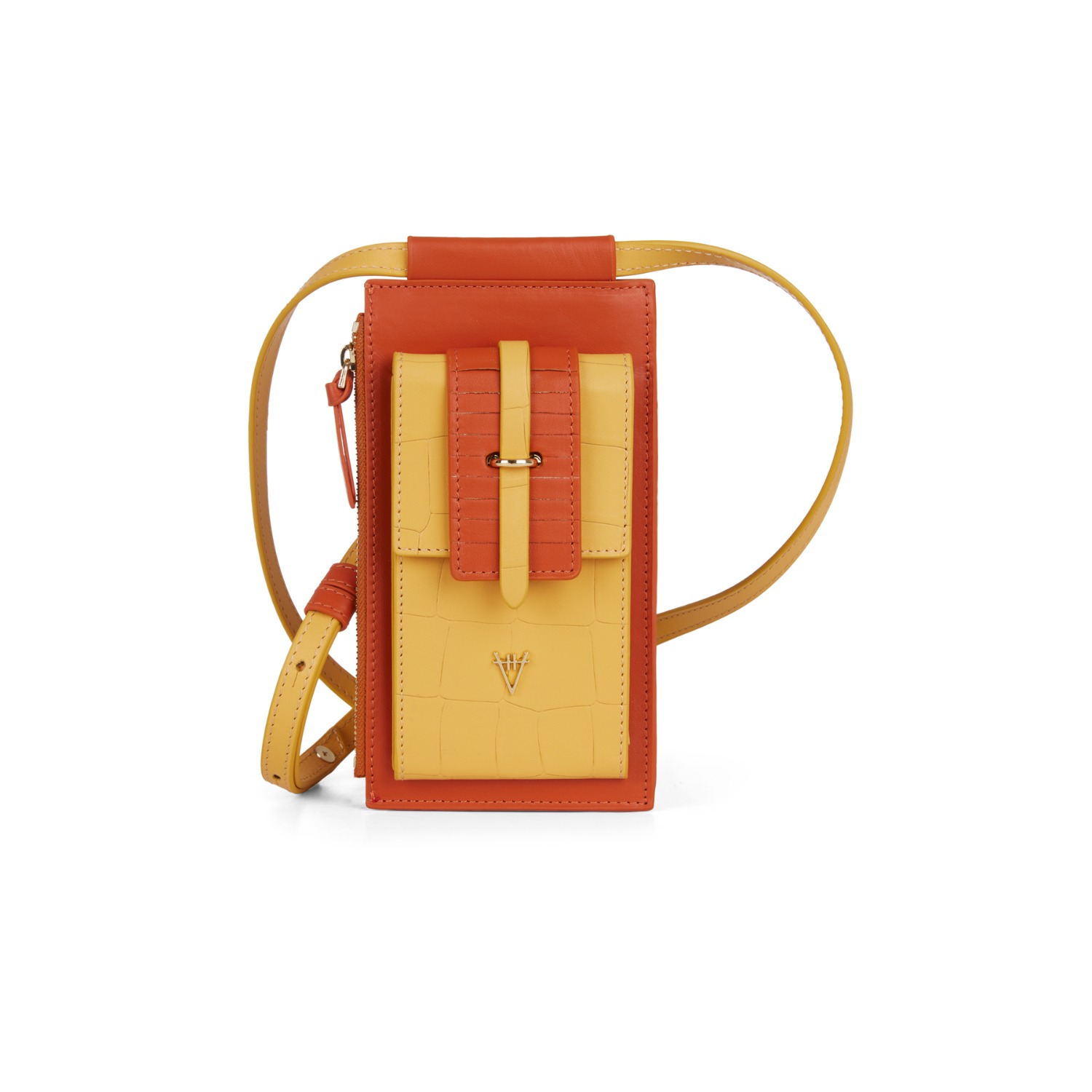 Crossbody Phone Bag Croco Effect Honeycomb Burnt Orange Hiva