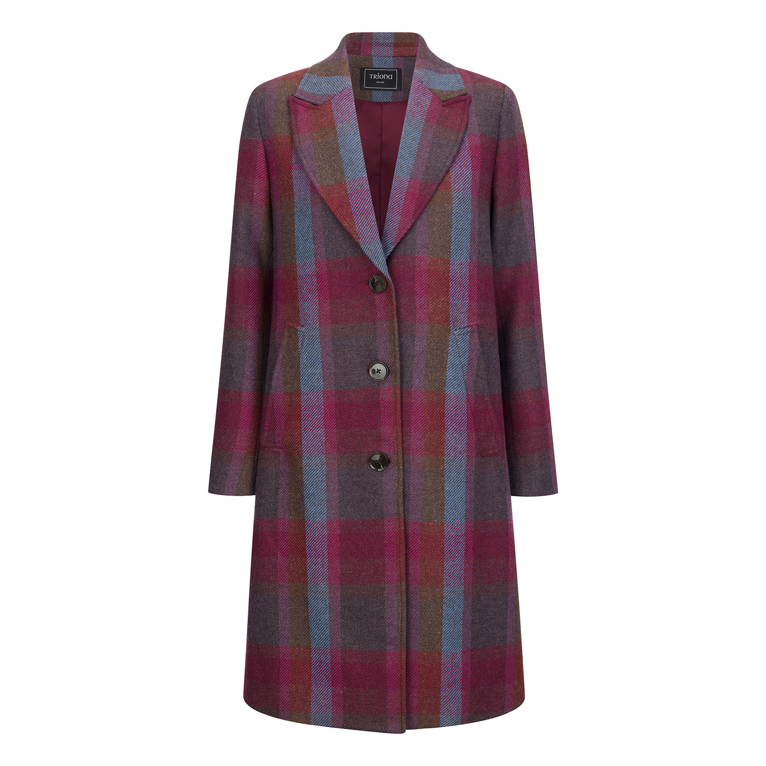Triona Women's Pink / Purple Raspberry Check Shannon Tweed Knee Coat In Pink/purple