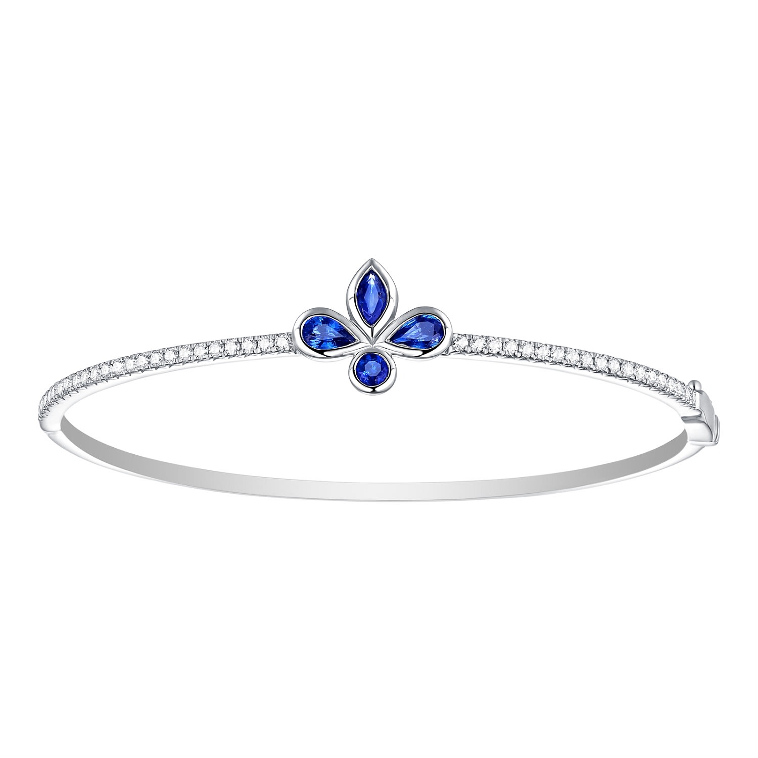 Artisan Women's White / Blue Natural Diamond & Blue Sapphire Bangle In 18k White Gold In Multi