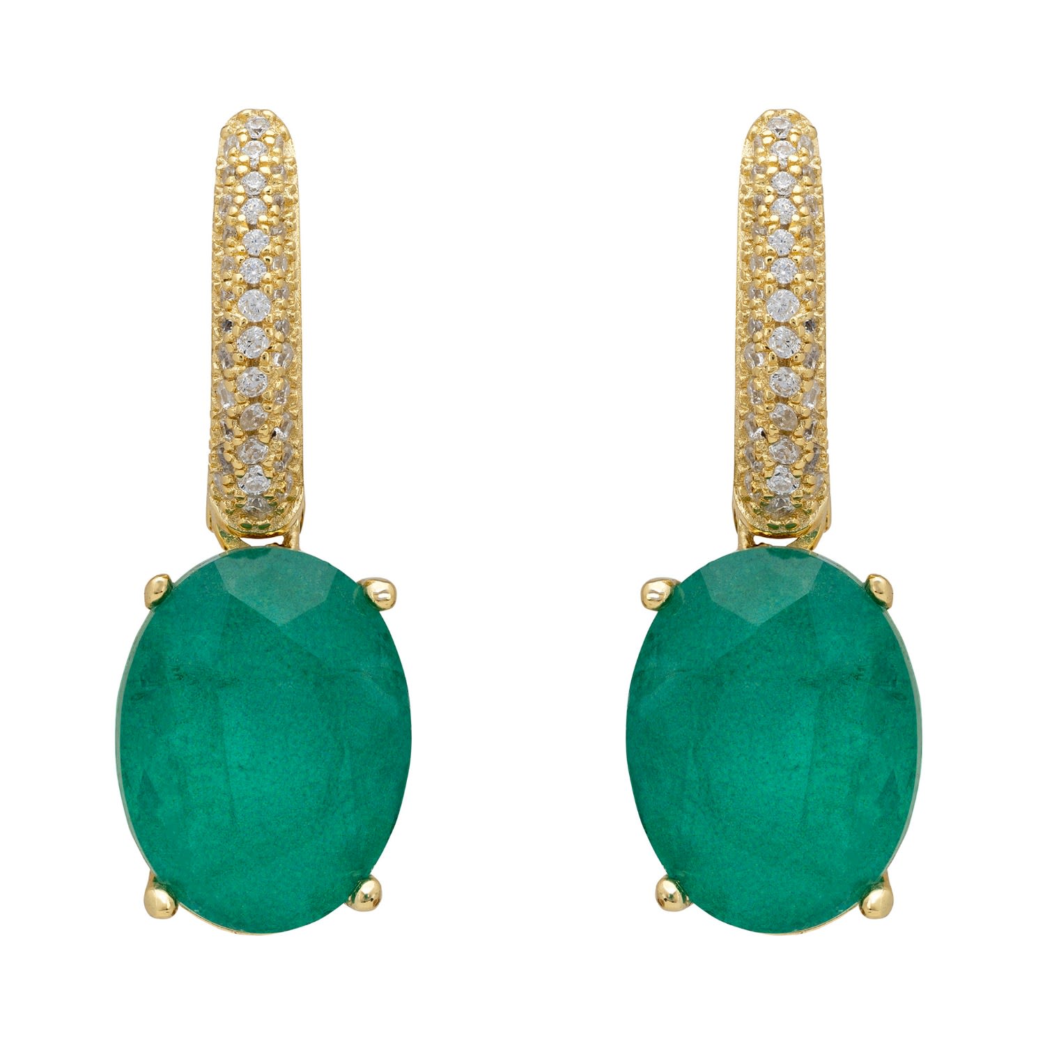 Latelita Women's Gold / White / Green Alexandra Oval Drop Earrings Gold Colombian Emerald