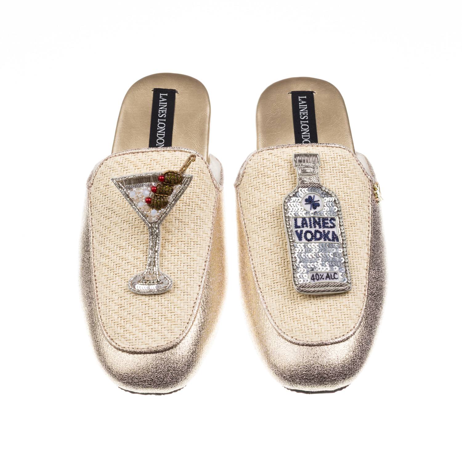 Laines London Women's Gold / Neutrals / White Classic Mules With Vodka Martini Brooches - Cream & Gold In Multi