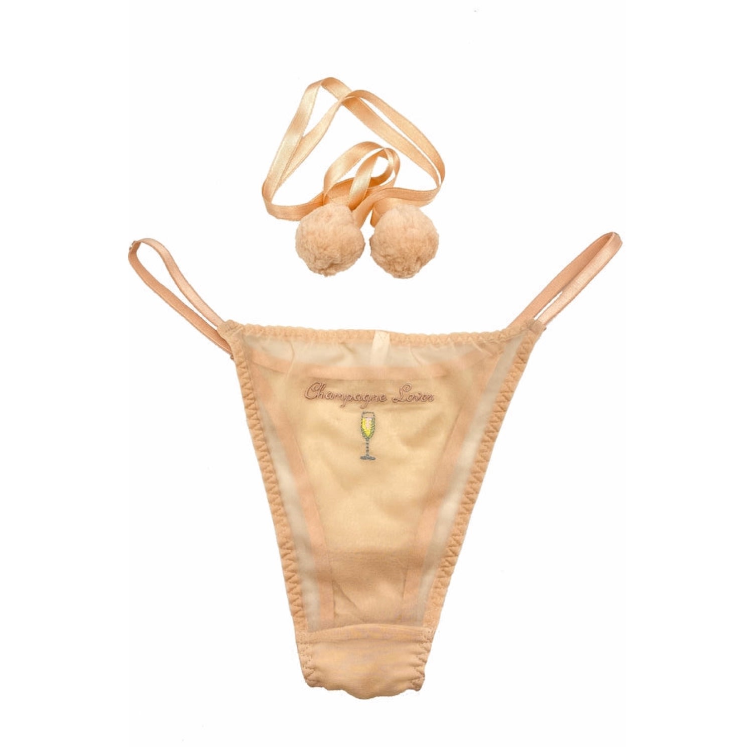 House Of Silk Women's Neutrals Poms Chiffon Champagne Lover Embroidered Panty In White