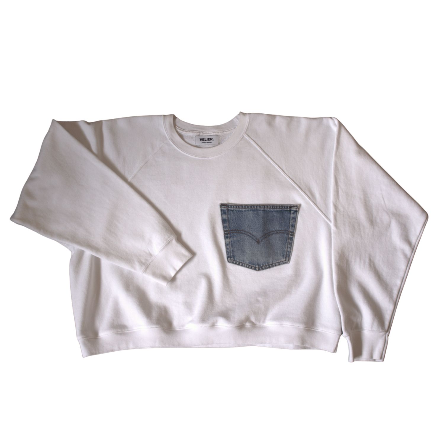 Velier. Rework Women's Blue / White Velier Rework White Cotton Cropped Sweatshirt