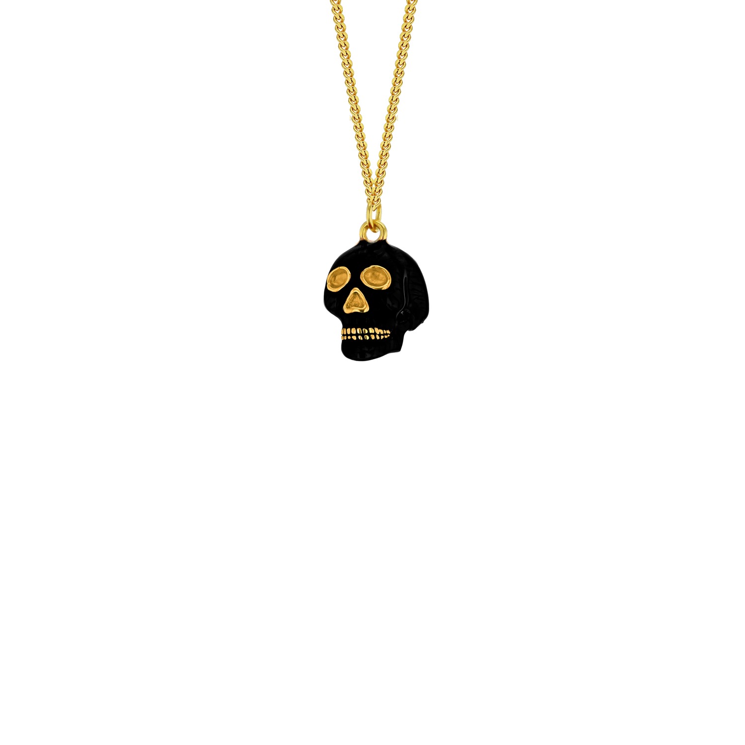 True Rocks Men's Black / Gold Mini Skull Pendant Black Enamel & 18kt Gold-plated In Gold