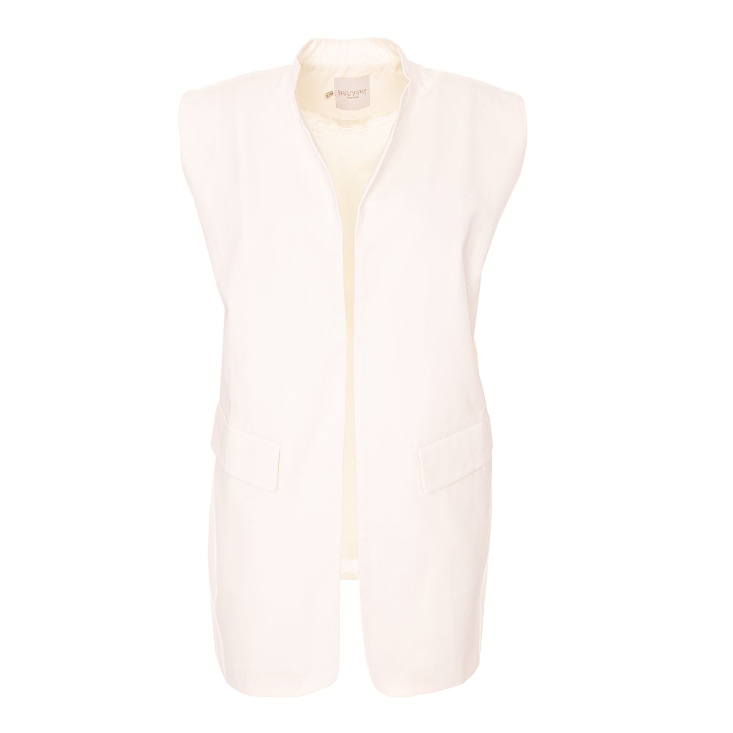 Ipanomi Women's Straight-fit Cotton Twill Vest Minimalist Design With Mandarin Collar And Pockets White In White