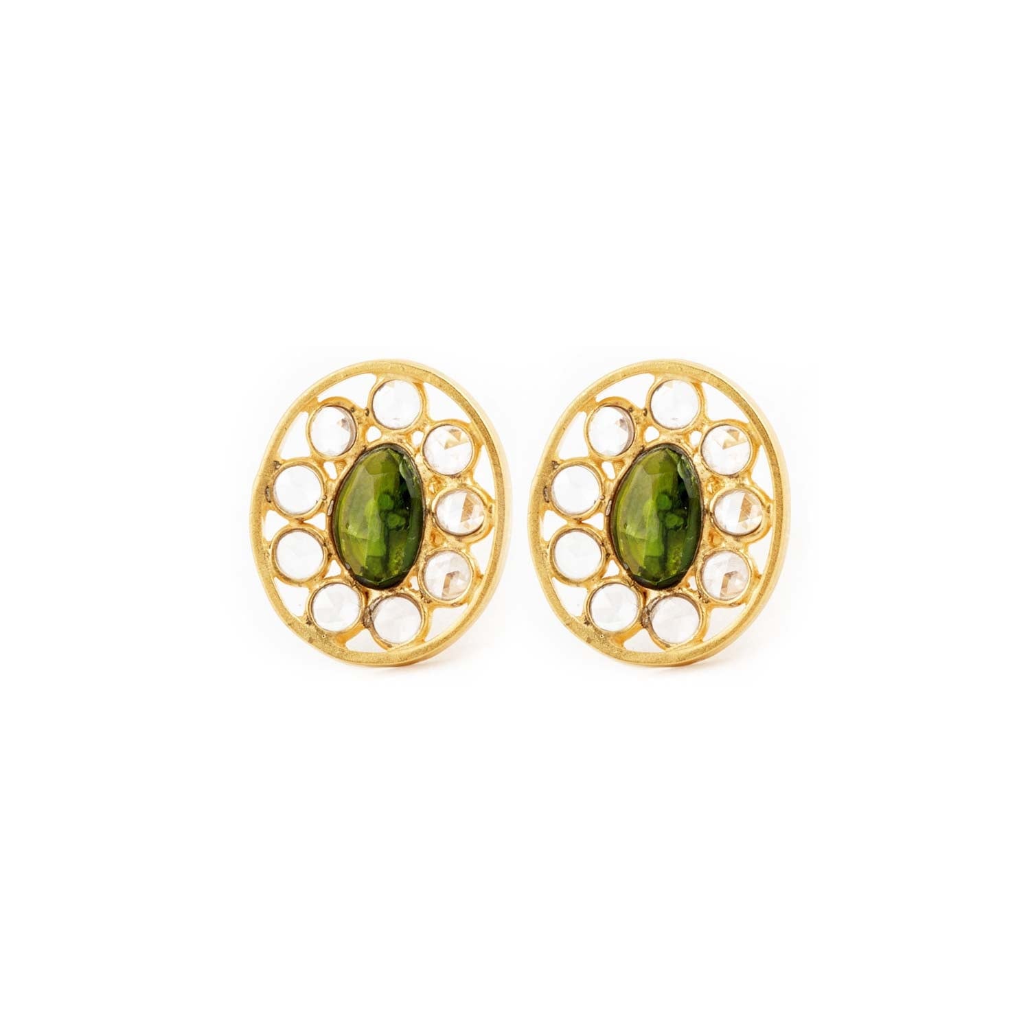 Opium Jewels Women's Gold / Green Crystal & Green Tourmaline Studs