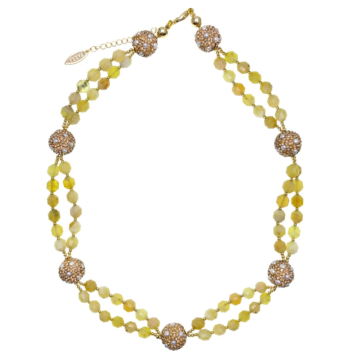 Farra Women's Yellow Opal With Rhinestone Bordered Pearls Short Necklace In Yellow