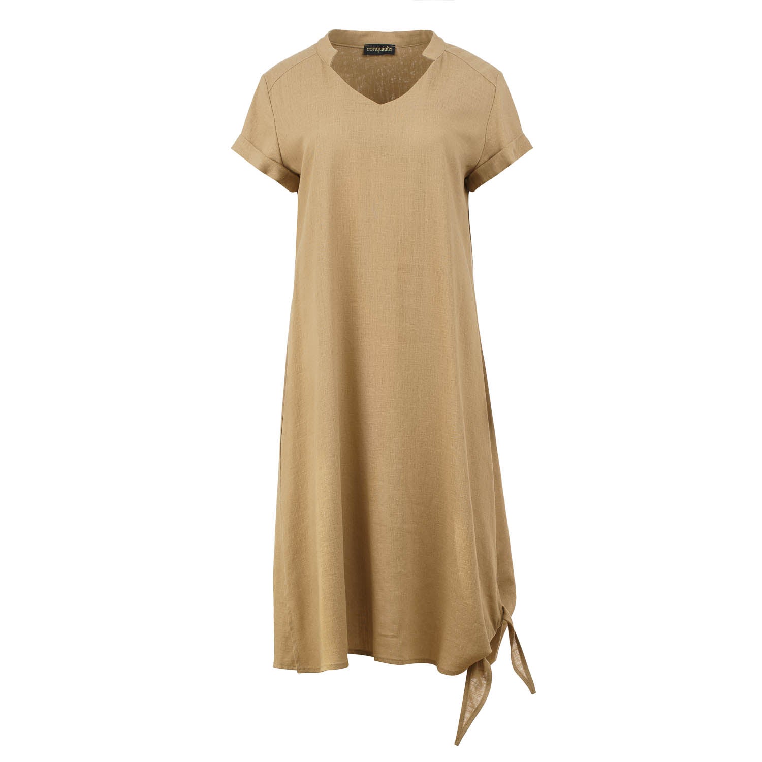 Conquista Women's Neutrals Beige Midi Dress With Tie Detail In Beige