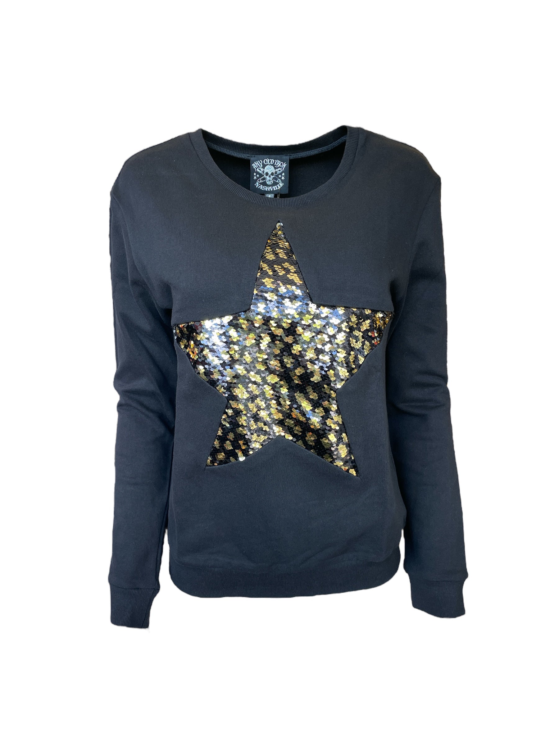 Any Old Iron Gold / Black  Men's Leopard Large Star Sweatshirts In Blue