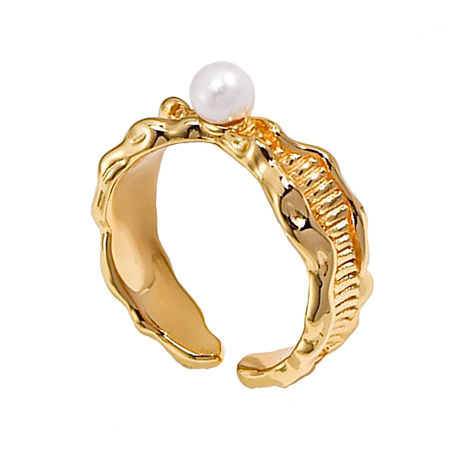 Women’s Pearl Setting Gold Plated Sterling Silver Open Ring Ms. Donna