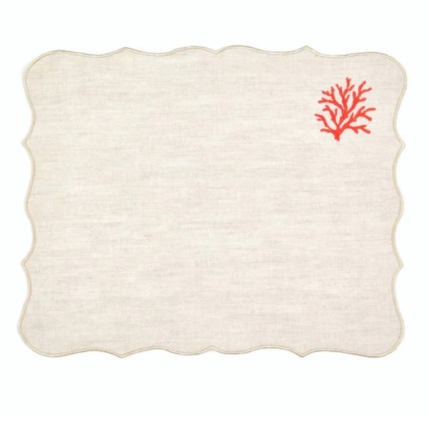 Km Home Collection Coral Embroidery Linen Placemats Set Of 2 In Neutral