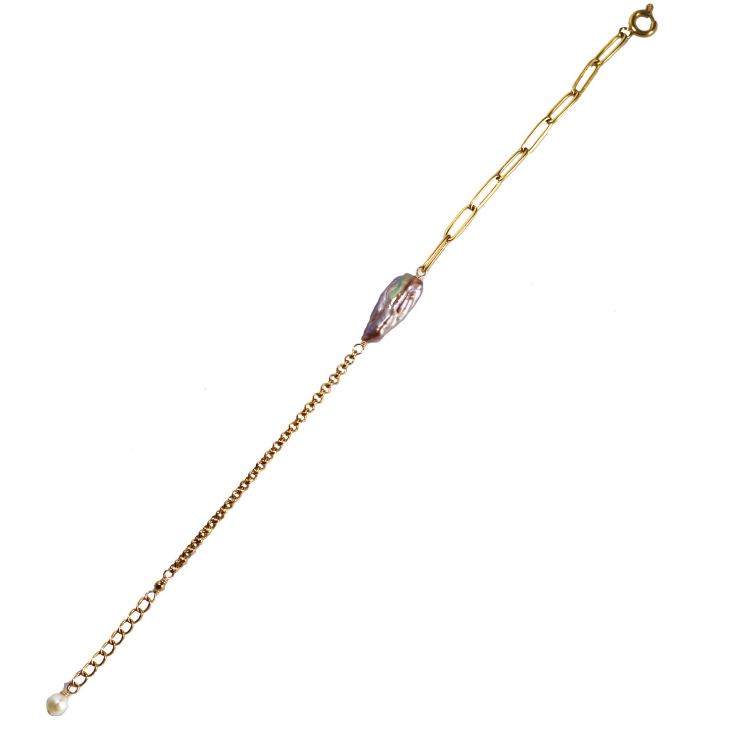 Marquise Swim Women's Gold / Pink / Purple Bracelet - Link Purple Keshi Pearl & Gold