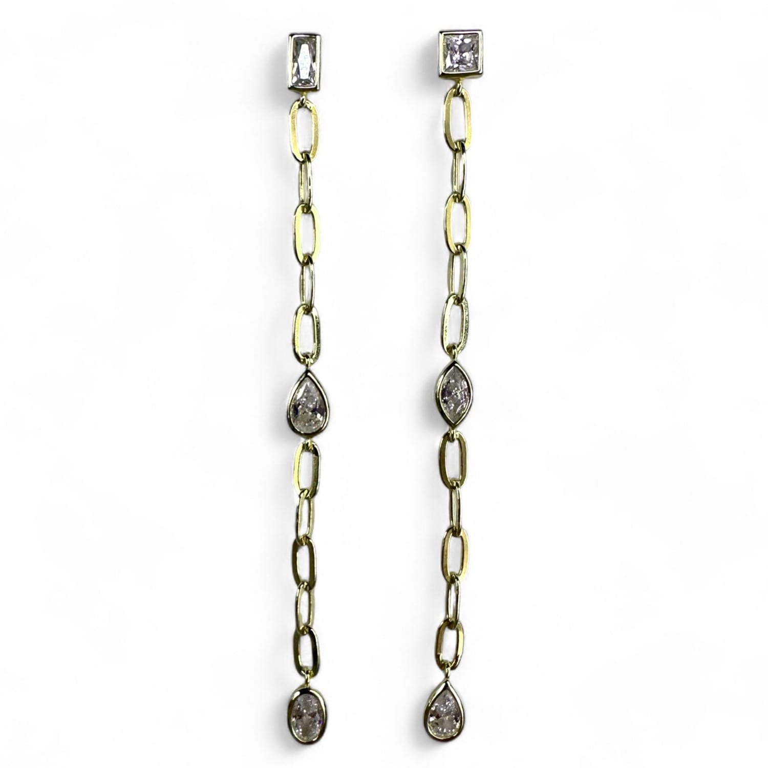 Clemence Wren Women's Asymmetric Gemstone Drop Earrings Gold Plated Silver