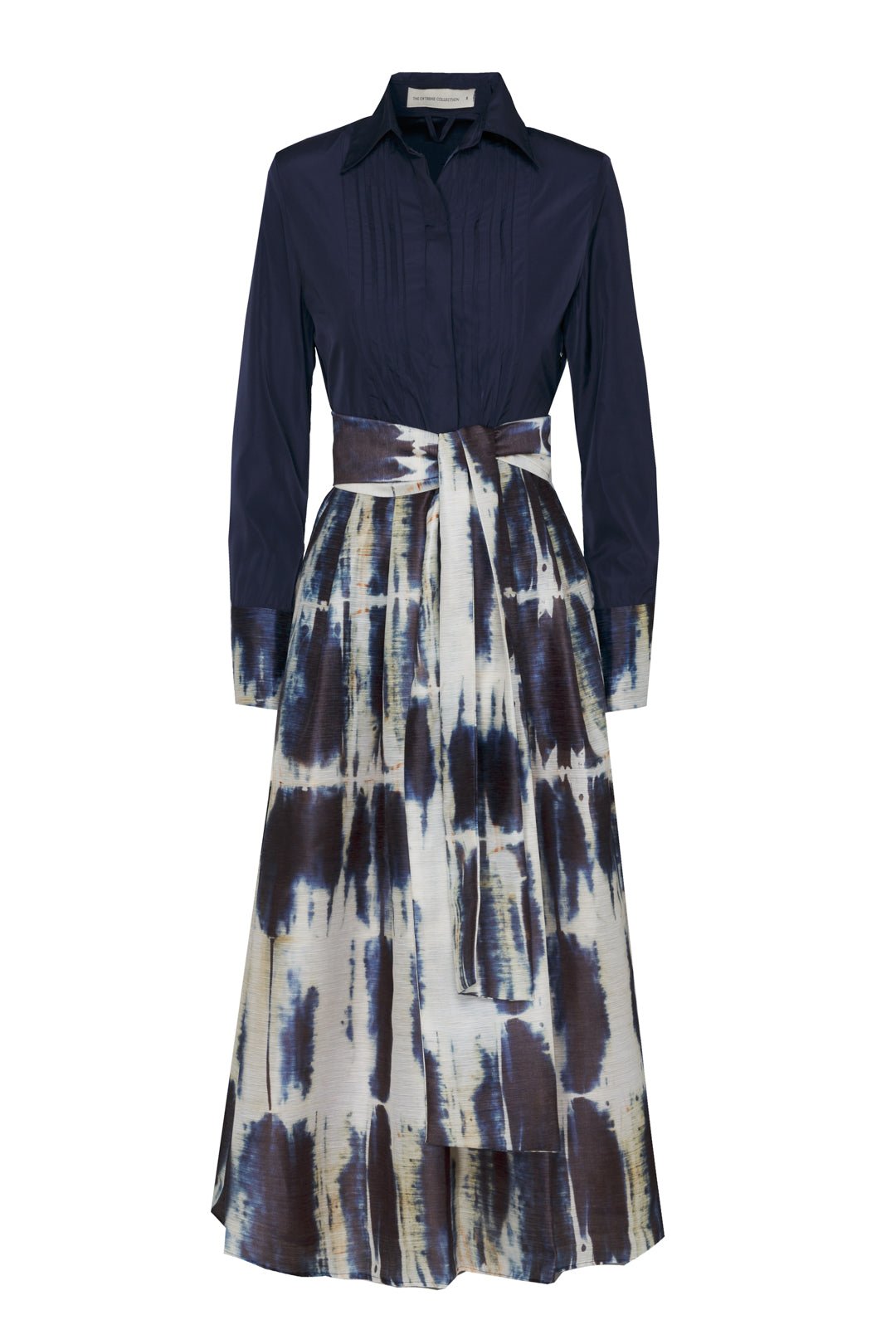 The Extreme Collection Women's Blue / White Printed Indigo Midi Dress Etienne With Elegant Bow And Tailored Top In Multi