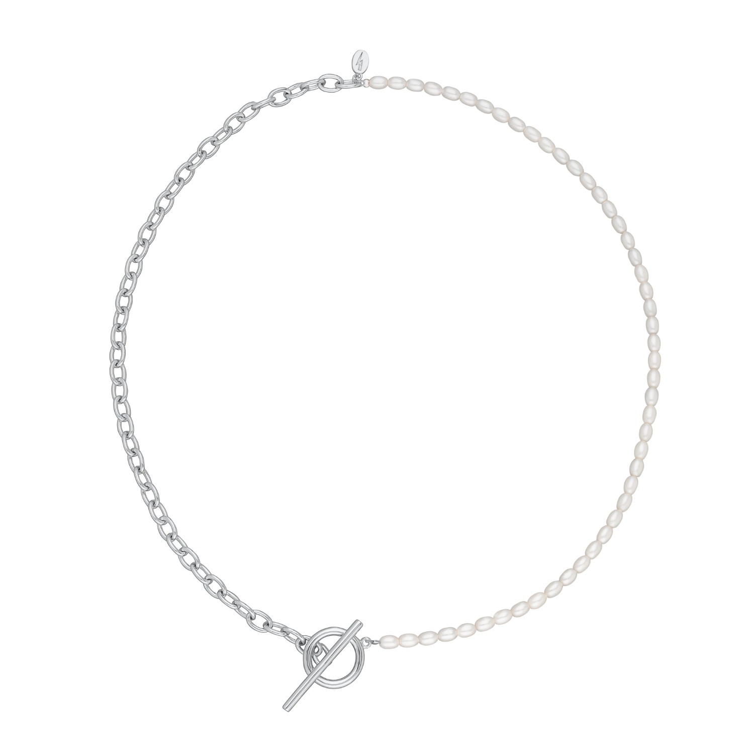 Scream Pretty Women's Silver Pearl & Chain T-bar Necklace In Metallic