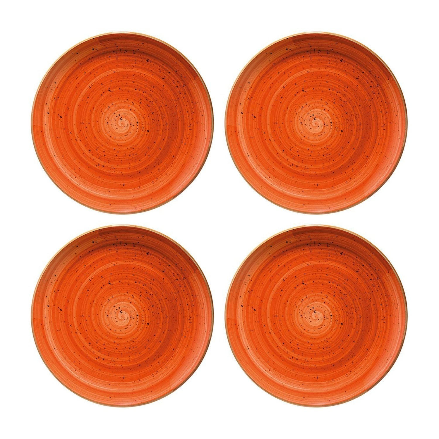 Turgla Home Yellow / Orange Terracota  Round Terracotta Porcelain Plate, Set Of Four