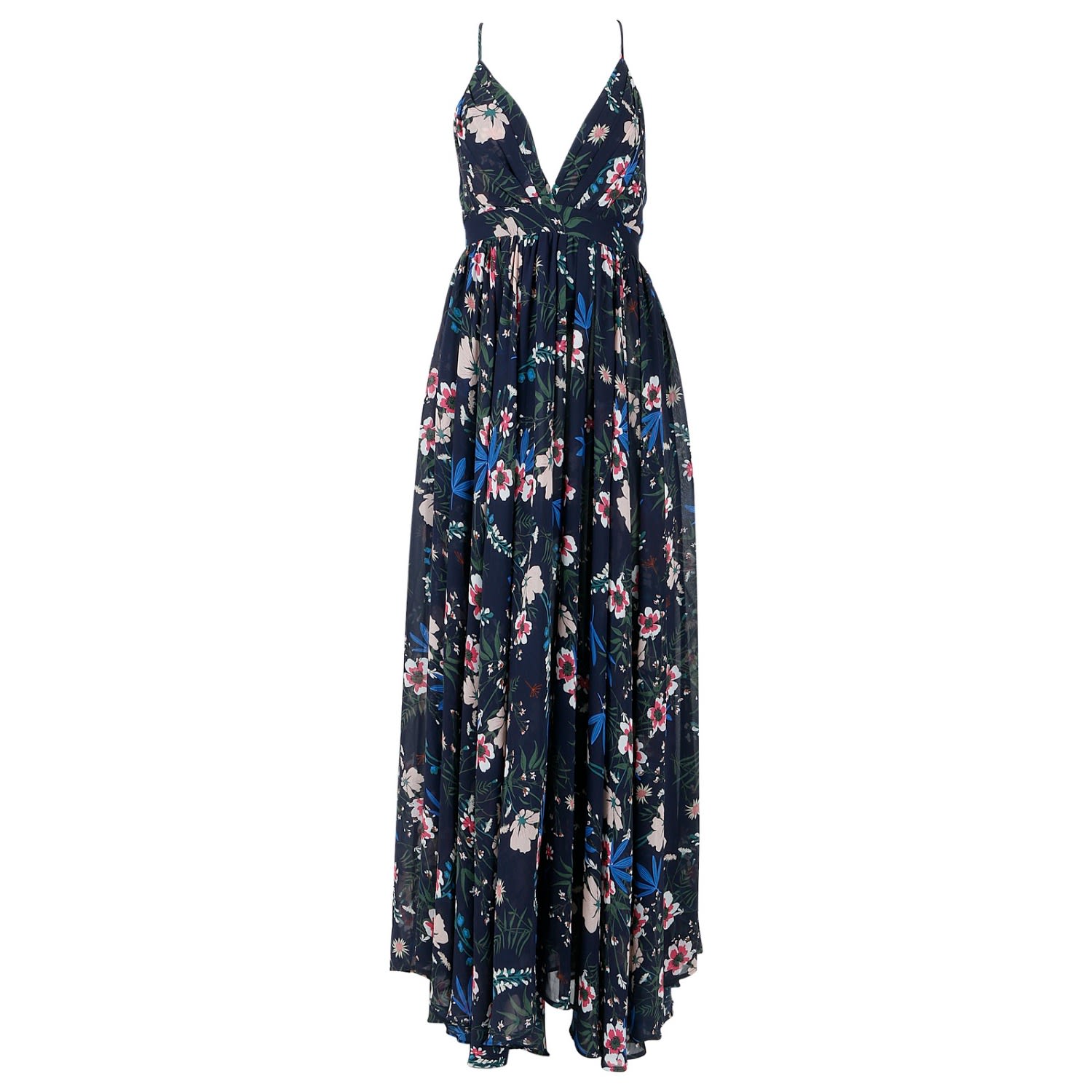 Women’s Blue / Black Enchanted Garden Maxi Dress - Wildflower Navy Large Meghan Fabulous