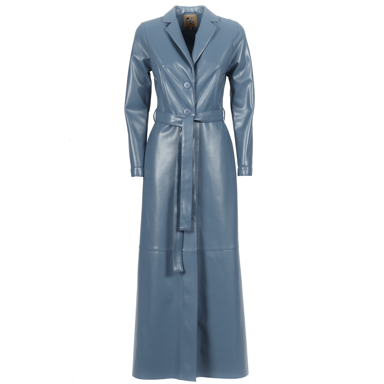 Blue Long Button-Up Eco-Leather Trench | Julia Allert | Wolf & Badger