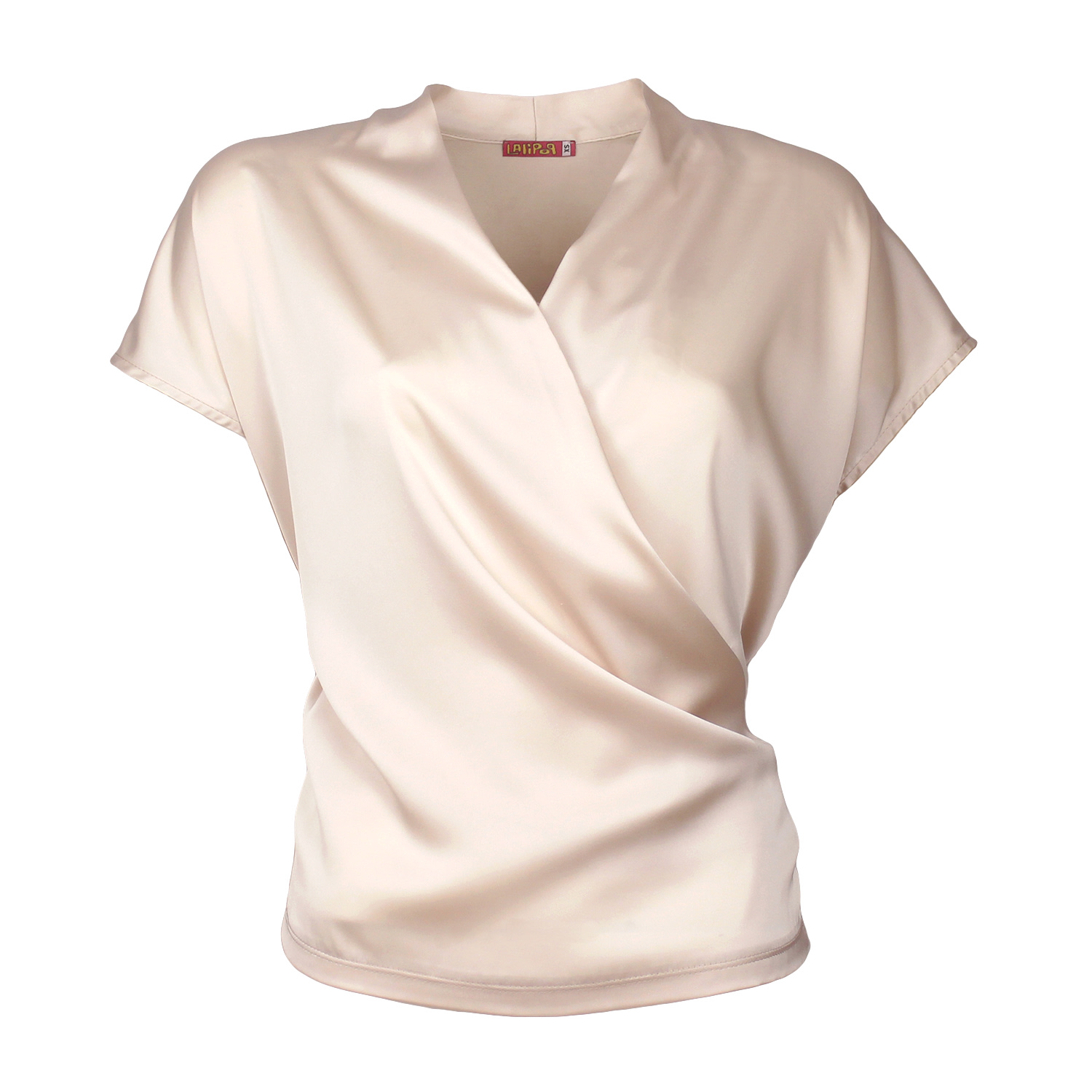Lalipop Design Women's Neutrals Draped Silky Touch Satin Double-breasted Blouse With Knitted Back